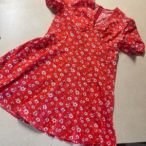 Red flowered mini dress